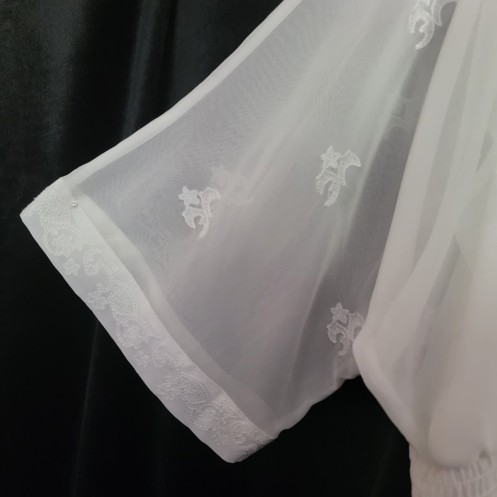 White House Black Market White V-Neck Smocked Waist Blouse - Picture 6 of 11